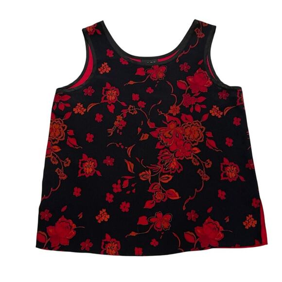 Vintage Koos of Course! Red & Black Floral Silk Tank Top/ Sleeveless Blouse, L - Picture 6 of 11